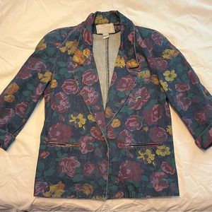 Floral, denim blazer, size Medium, 3/4 length sleeves